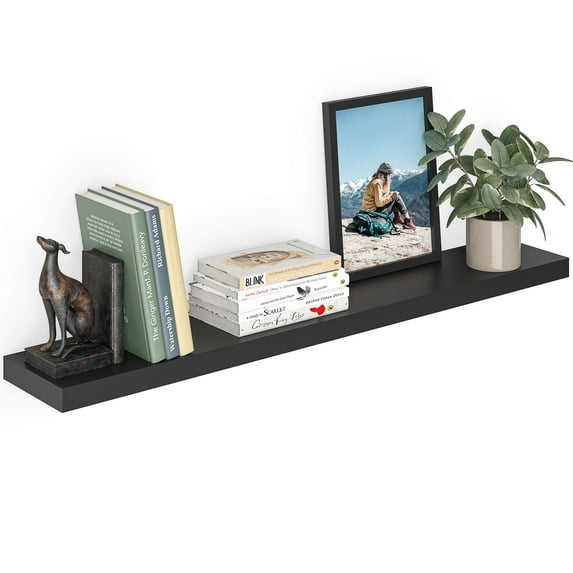 Ballucci 48" Floating Shelf, Wood Wall Mount Shelf with Invisible Bracket, 8" Deep, Black
