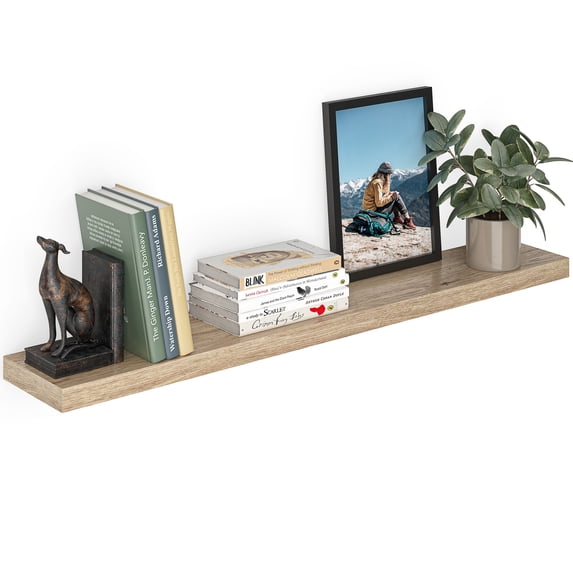 Ballucci 48" Floating Shelf, Wood Wall Mount Shelf with Invisible Bracket, 8" Deep, Oak Finish