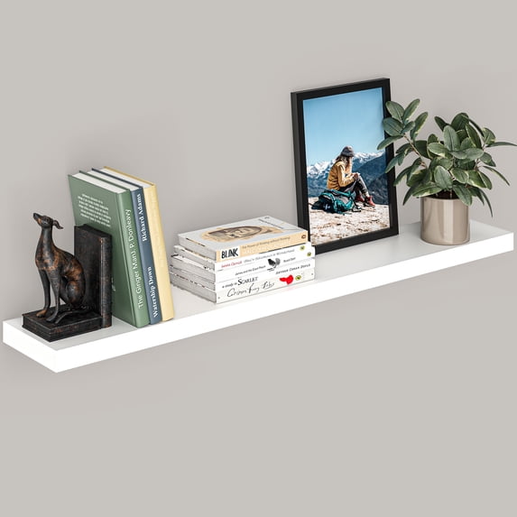 Ballucci 48" Floating Shelf, Wood Wall Mount Shelf with Invisible Bracket, 8" Deep, White