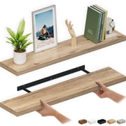 Ballucci 48" Floating Shelves, 2-Pack Wood Wall Shelf Set with Invisible Brackets, 8" Deep, Oak Finish