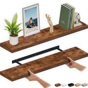 Ballucci 48" Floating Shelves, 2-Pack Wood Wall Shelf Set with Invisible Brackets, 8" Deep, Rustic Brown