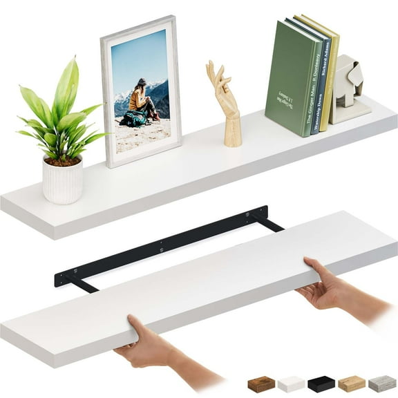 Ballucci 48" Floating Shelves, 2-Pack Wood Wall Shelf Set with Invisible Brackets, 8" Deep, White