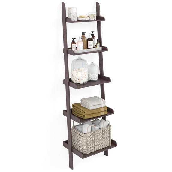 Ballucci 5-Tier Ladder Shelf, Wood Leaning Shelf Organizer, 67" H x 18" W, Espresso