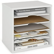 Ballucci 5-Tier Paper Organizer, File Holder, Mail Sorter, Wood Stackable Letter Tray, White