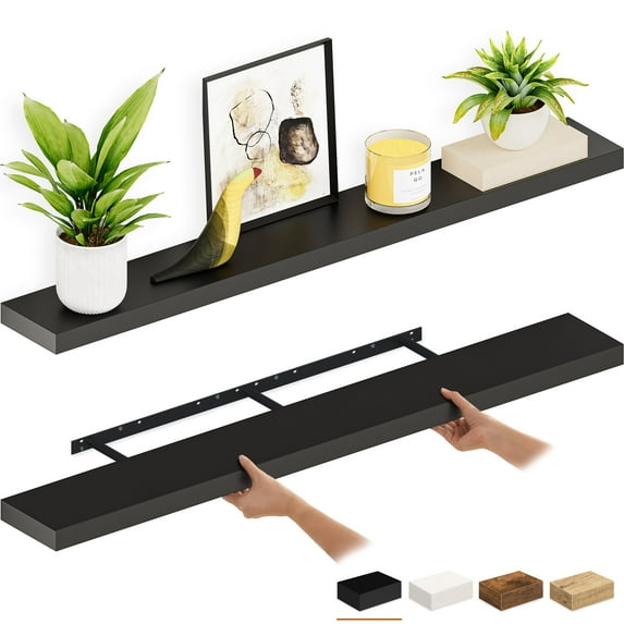 Ballucci 55" Floating Shelves for Wall, 2-Pack with Invisible Brackets, 6" Deep, Black