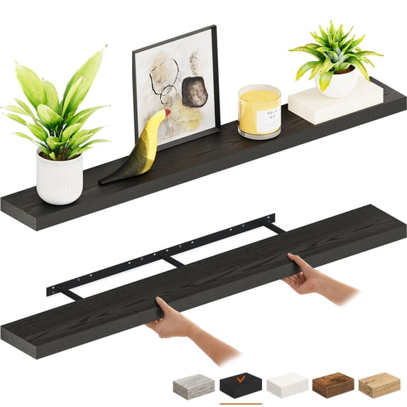 Ballucci 55" Floating Shelves for Wall, 2-Pack with Invisible Brackets, 6" Deep, Black