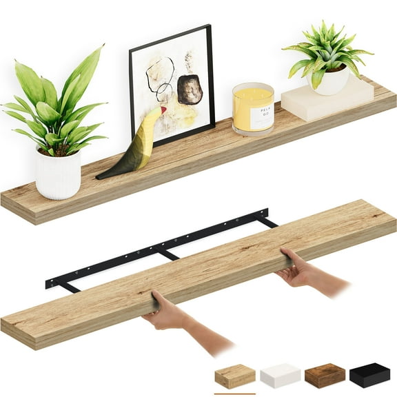 Ballucci 55" Floating Shelves for Wall, 2-Pack with Invisible Brackets, 6" Deep, Oak Finish
