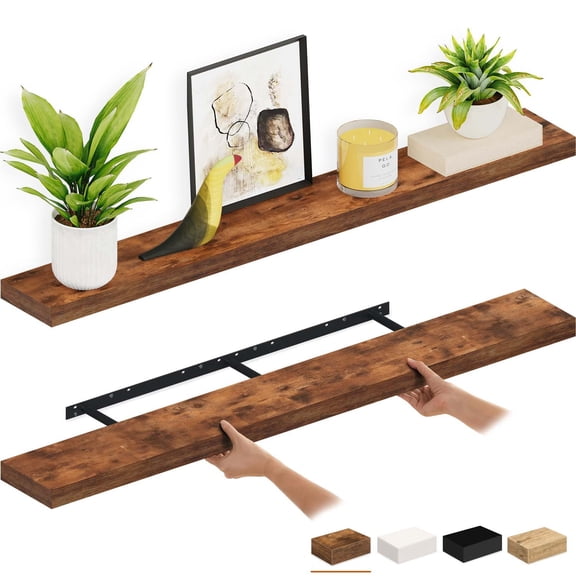 Ballucci 55" Floating Shelves for Wall, 2-Pack with Invisible Brackets, 6" Deep, Rustic Brown