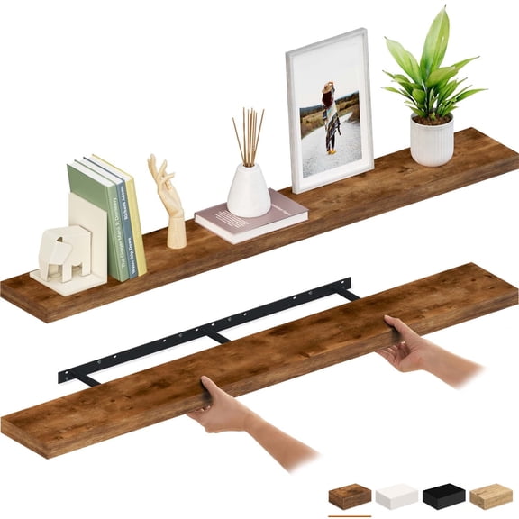 Ballucci 60" Floating Shelves for Wall, 2-Pack with Invisible Brackets, 8" Deep, Rustic Brown