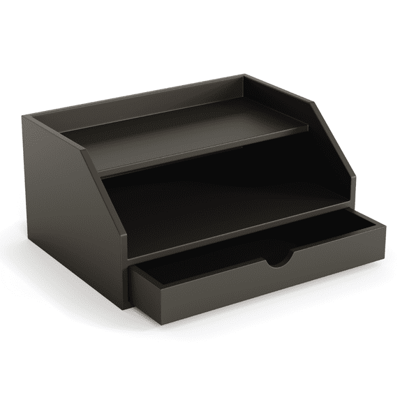 Ballucci Desk Organizer with Drawer, 2 Tier Paper Office Supplies Desk Organizer, 13.4" x 9.6" x 6", Black
