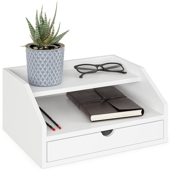 Ballucci Desk Organizer with Drawer, 3 Tier Paper File Holder and Mail Sorter, White