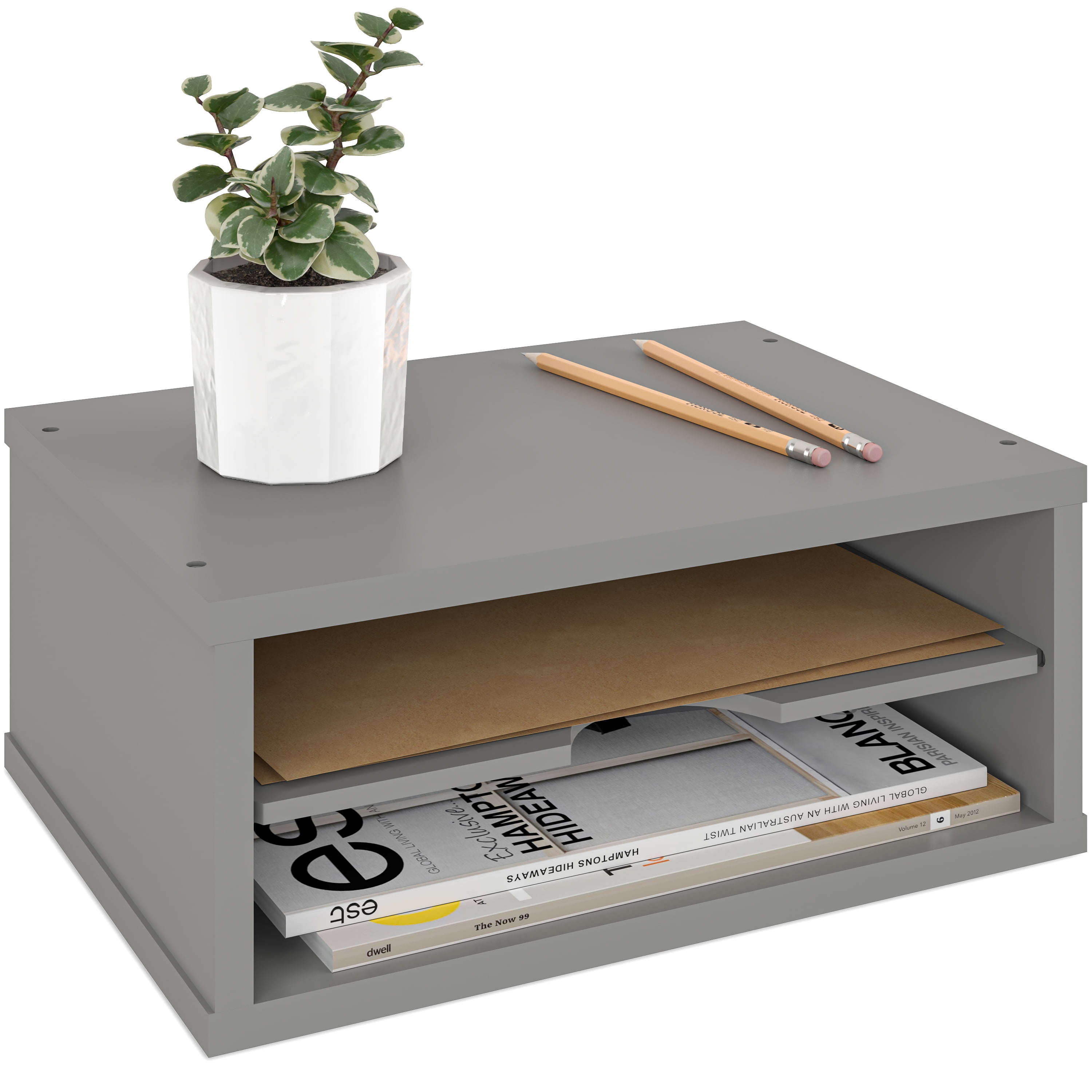 Gray Painted Stackable 2-Tier Wood Letter Tray Organizer