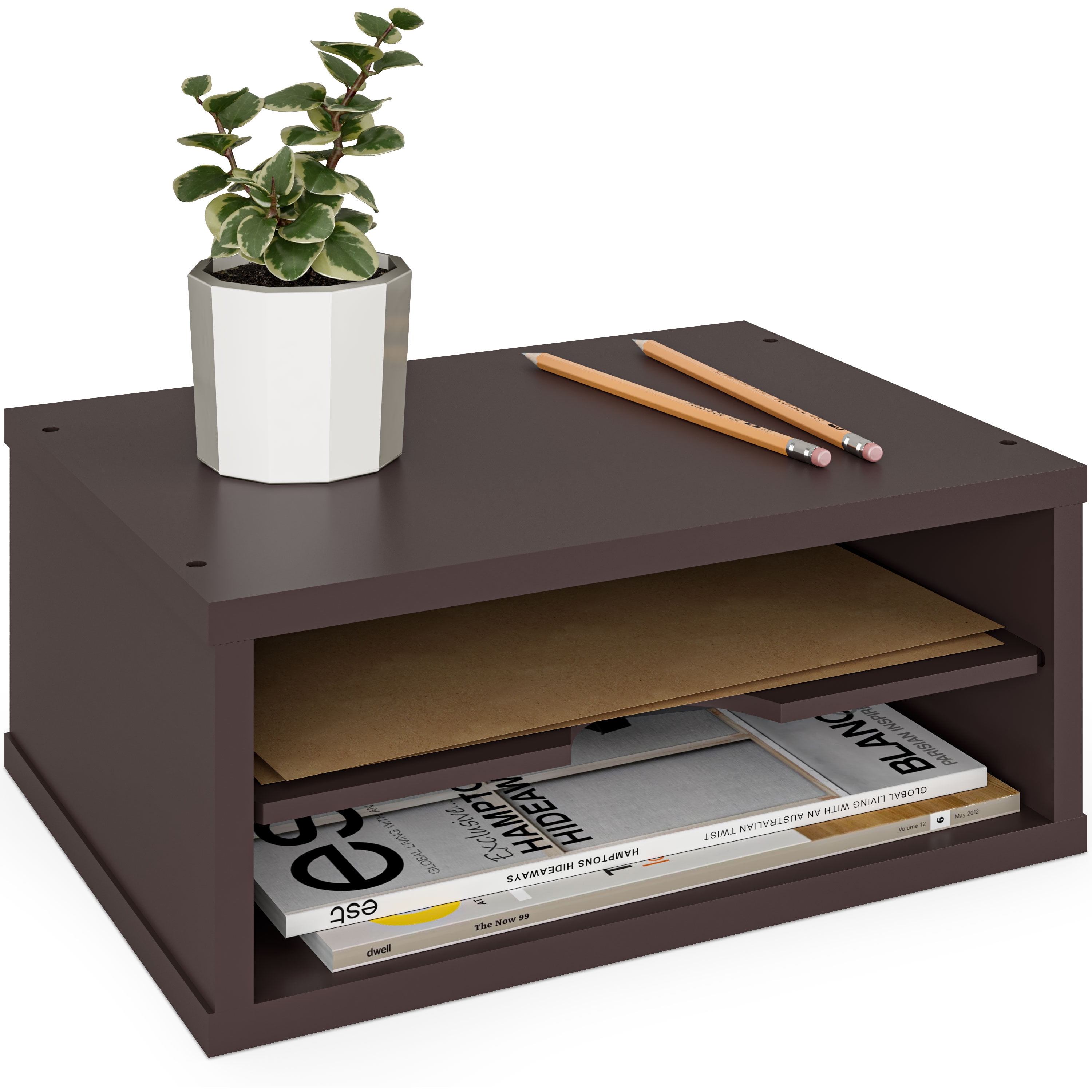 Ballucci File Organizer, 2-Tier Paper Sorter Letter Tray, Office Desk Organizer, Dark Brown