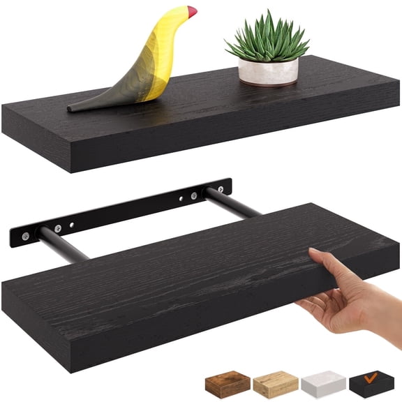 Ballucci 16" Floating Shelves for Wall, 2-Pack with Invisible Brackets, 6" Deep, Black