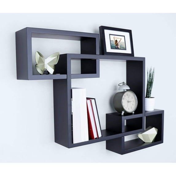Ballucci Interlocking Floating Shelves, Horizontal or Vertical Display Cube Wall Mount Shelf, Black