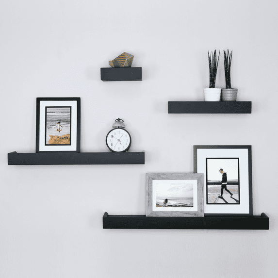 Ballucci Modern Floating Shelves, Set of 4 Wood Wall Mount Shelves, Black