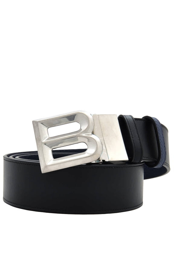 B Bold Palladium Buckle Leather Belt, Size 110 cm