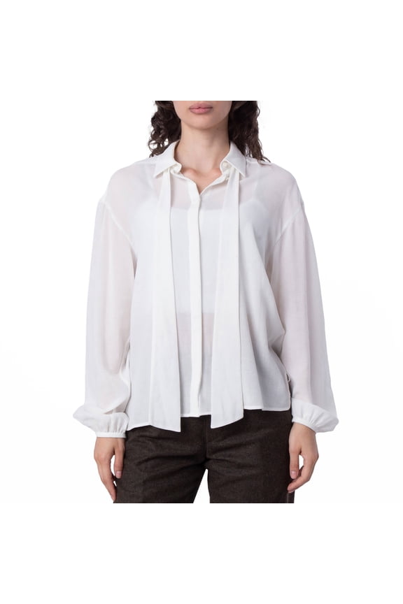 Cotton Tie-Neck Blouse, Brand Size 38 ( US Size 2 )