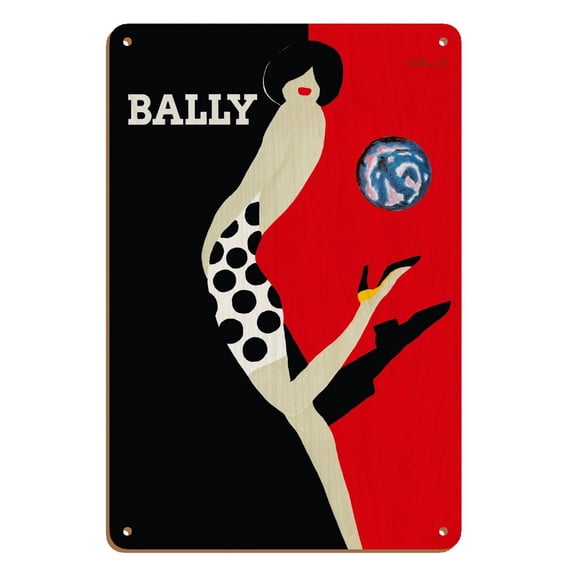 Bally Kick - Bally Shoes - Vintage Advertising Poster by Bernard Villemot c.1980s - 8 x 12 inch Vintage Wood Art Sign