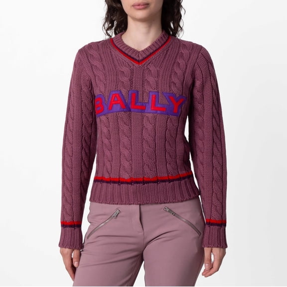 Bally Logo Embroidered V-Neck Wool Sweater, Brand Size 38 ( US Size 2 )