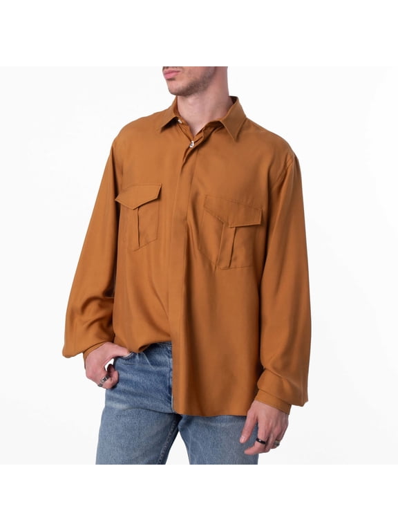 Long-Sleeved Pointed-Collar Silk Shirt, Brand Size 50 ( US Size 40 )