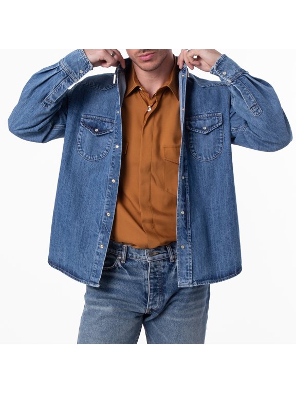 Long-Sleeved Western Denim Shirt, Size Small