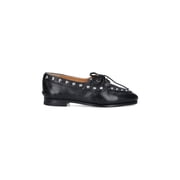 Bally Pointed Toe Slip-On Moccasins With Lace Closure Black Womens