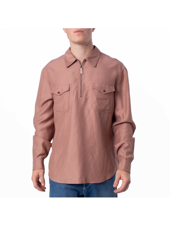 Quarter Zip Long-Sleeved Utility Shirt, Brand Size 50 ( US Size 40 )