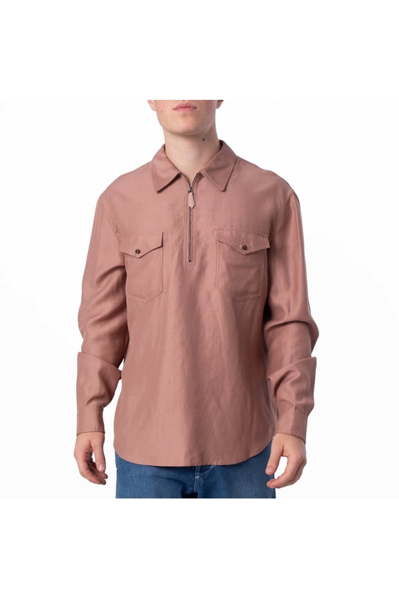 Quarter Zip Long-Sleeved Utility Shirt, Brand Size 50 ( US Size 40 )