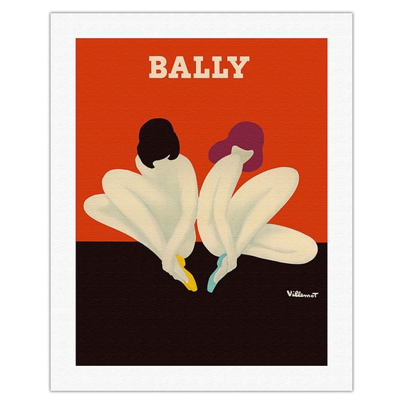 Bally Shoes - Lotus - Women Sitting Together - Vintage Advertising Poster by Bernard Villemot c.1974 - Fine Art Rolled Canvas Print 20in x 26in