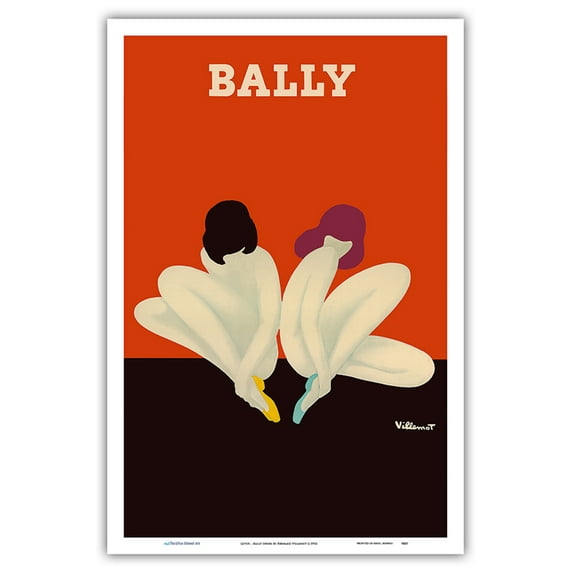Bally Shoes - Lotus - Women Sitting Together - Vintage Advertising Poster by Bernard Villemot c.1974 - Master Art Print (Unframed) 12in x 18in