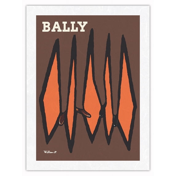 Bally Shoes - Vintage French Advertising Poster by Bernard Villemot c.1969 - Japanese Unryu Rice Paper Art Print (Unframed) 18 x 24 in