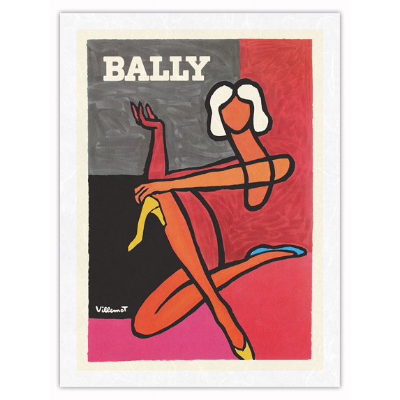 Bally Shoes - Vintage French Advertising Poster by Bernard Villemot c.1986 - Japanese Unryu Rice Paper Art Print 24 x 32 in