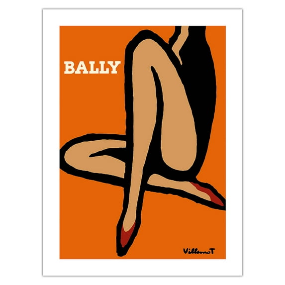 Bally Shoes - Woman Red Slip-On’s - Vintage Advertising Poster by Bernard Villemot c.1967 - Fine Art Matte Paper Print (Unframed) 24x32in