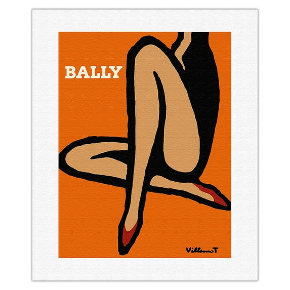 Bally Shoes - Woman Red Slip-On’s - Vintage Advertising Poster by Bernard Villemot c.1967 - Fine Art Rolled Canvas Print 16in x 20in