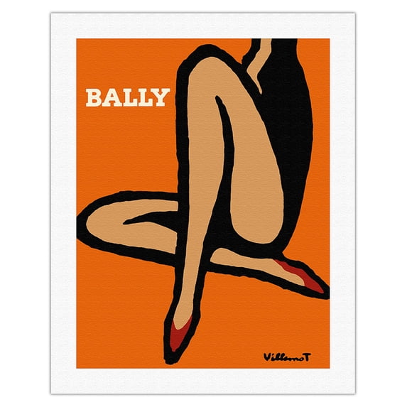 Bally Shoes - Woman Red Slip-On’s - Vintage Advertising Poster by Bernard Villemot c.1967 - Fine Art Rolled Canvas Print 20in x 26in