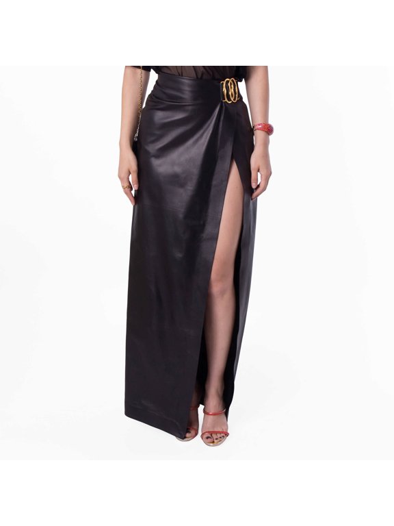 Side Split Leather Skirt, Brand Size 38 ( US Size 2 )