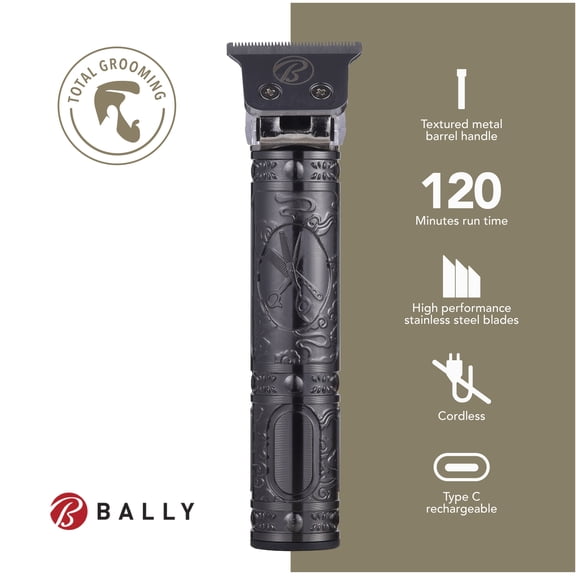Bally's Stainless Steel T-Blade Cordless Rechargeable Men's Electric Hair Trimmer,