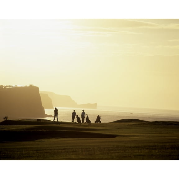 Ballycastle Golf Club Co Antrim Ireland Silhouetted People Playing Golf Canvas Art - The Irish Image Collection Design Pics (16 x 12)