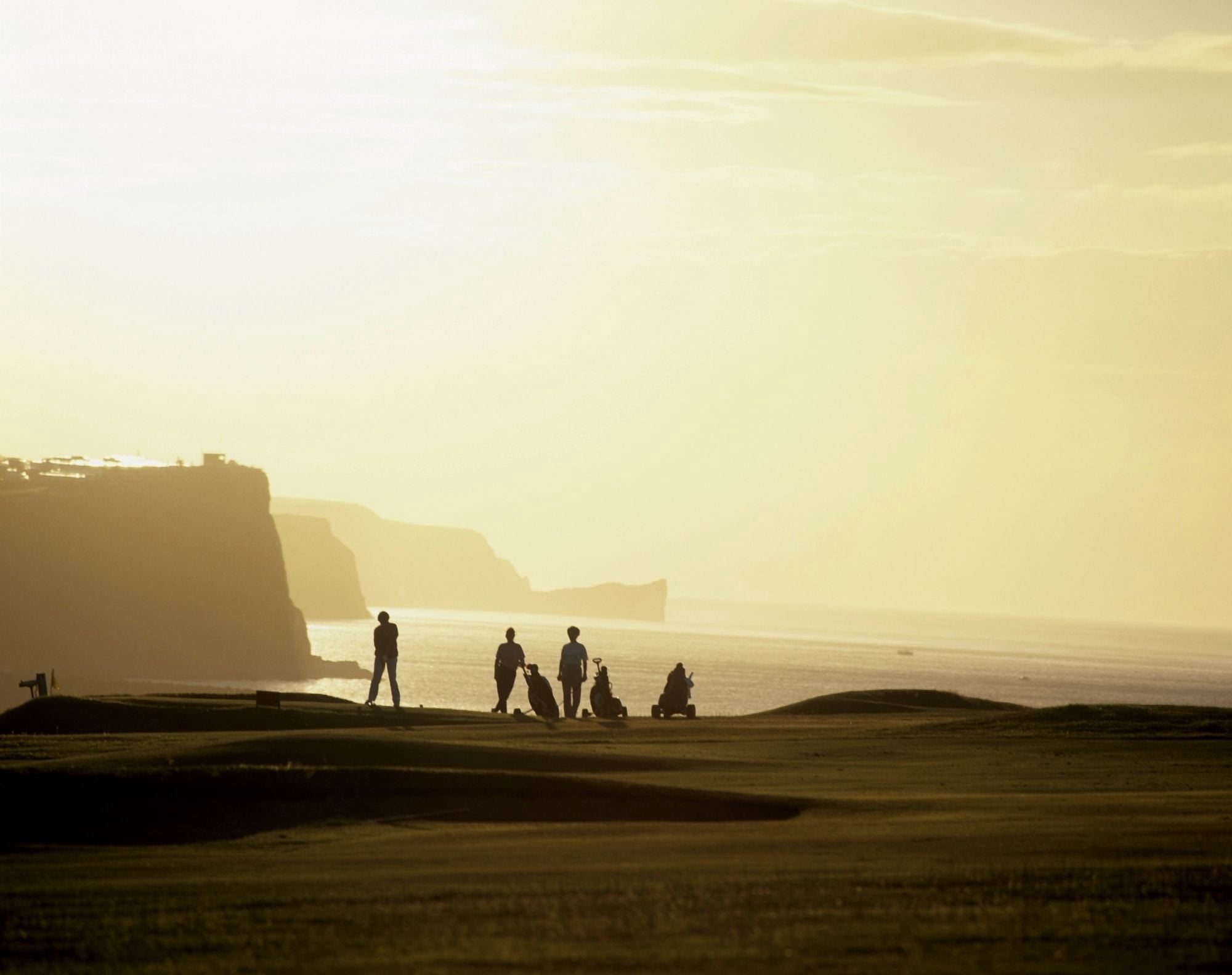 Ballycastle Golf Club Co Antrim Ireland Silhouetted People Playing Golf Canvas Art - The Irish Image Collection  Design Pics (32 x 24)
