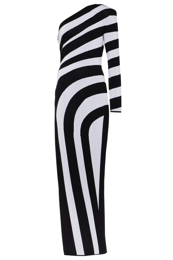 Asymmetrical Striped Knit Maxi Dress - Runway Catalog