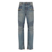 Balmain Blue Ribbed Detail Five-Pocket Jeans Mens