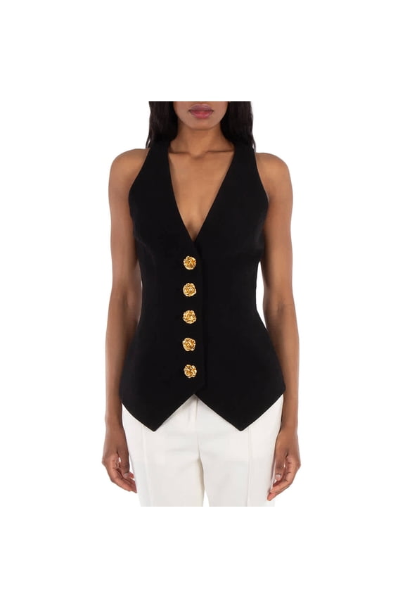 Buttoned Double Crepe Vest, Brand Size 36 (US Size 4)
