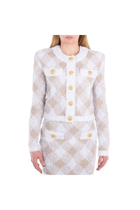 Check Pattern Tweed Jacket, Brand Size 34 (Size 2)