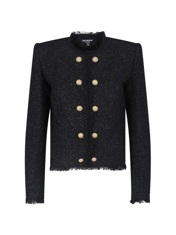 Cropped Textured Jacket With Gold Button Details (Women's)