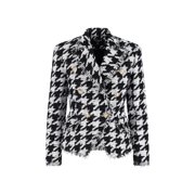 Balmain Double-Breasted Houndstooth Blazer With Frayed Design Womens