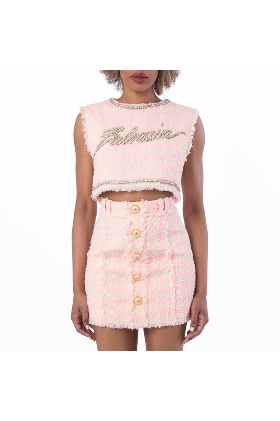 Embellished Logo Tweed Crop Top, Brand Size 36 ( US Size 4 )