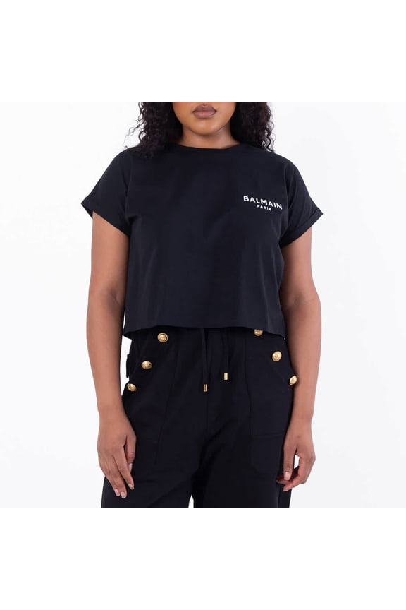 Flock Logo Print Cropped T Shirt, Size Large