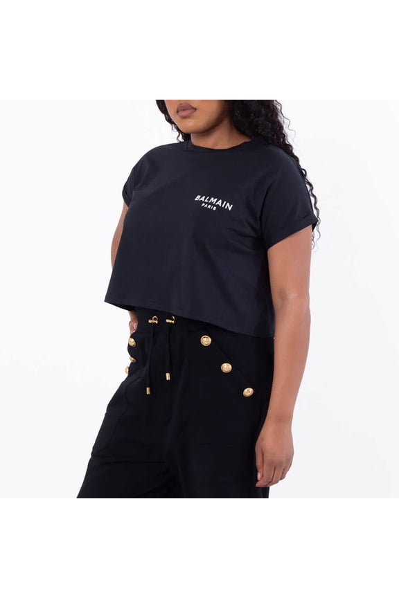 Flock Logo Print Cropped T Shirt, Size Large