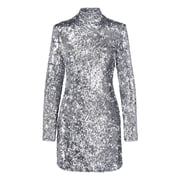 Balmain High Neck Mini Dress Adorned With Silver Sequins Womens
